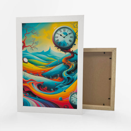 Colorful Framed Poster | Surreal Clock Landscape Art